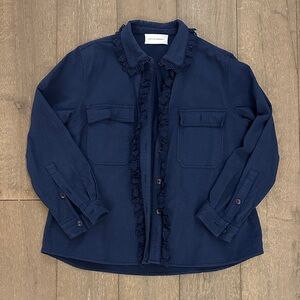 Loeffler Randall Navy Eyelet-Trim Button Shirt